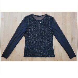 Black Express Sequin Long Sleeve Shirt size Small